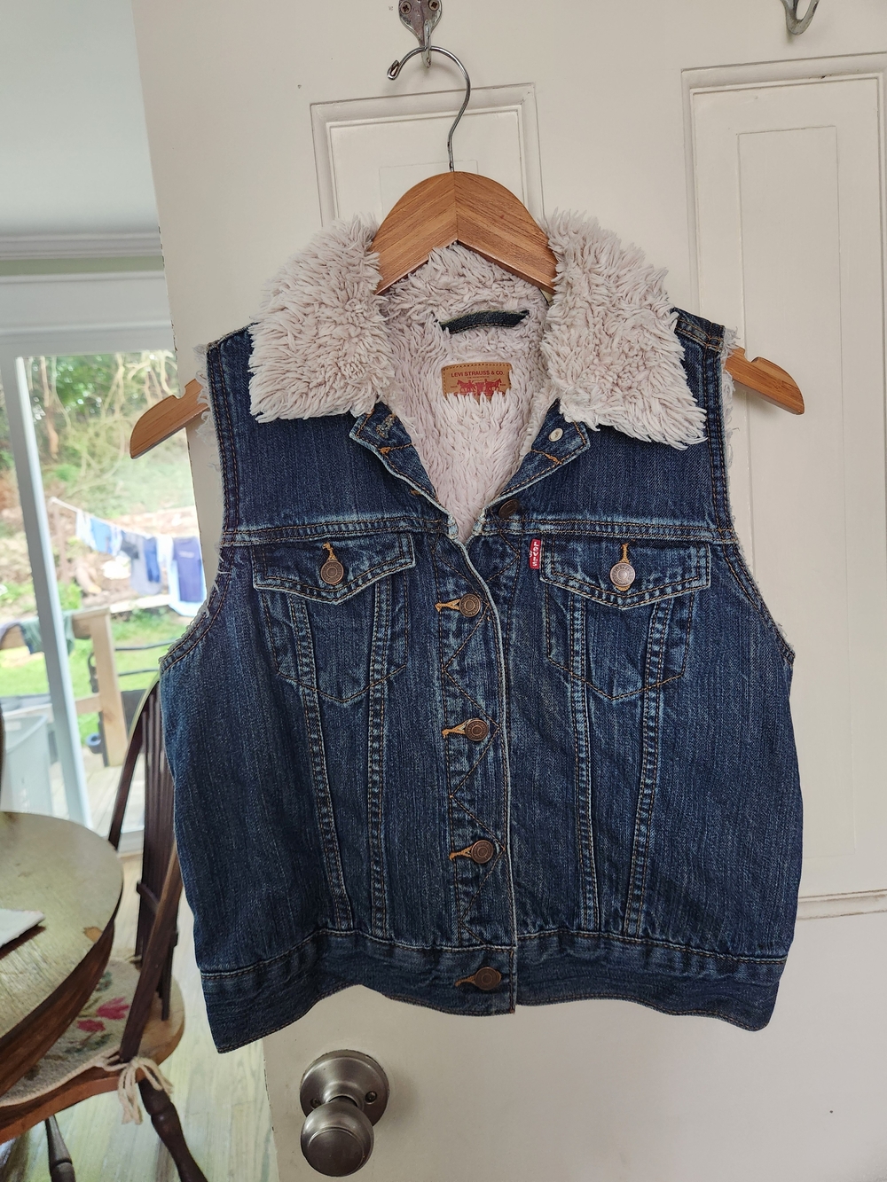 Levi's Dark Blue Denim Sherpa Vest with Cream Lining
